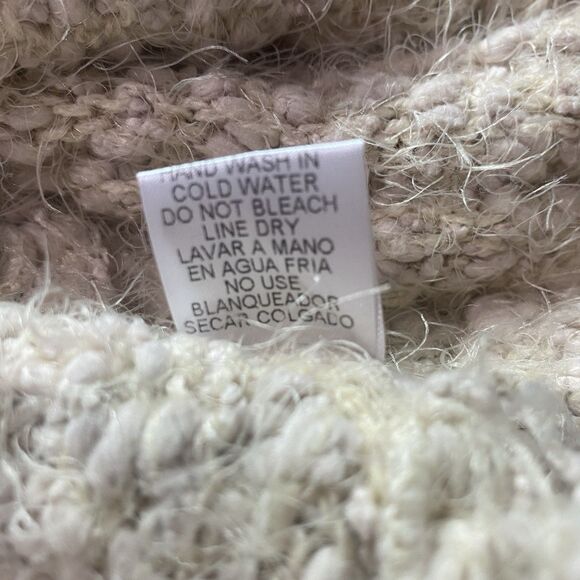 ENTRO Anthropologie Cardigan Fuzzy Knit Open Front Oversized Cozy Womens M Beige - Picture 7 of 7